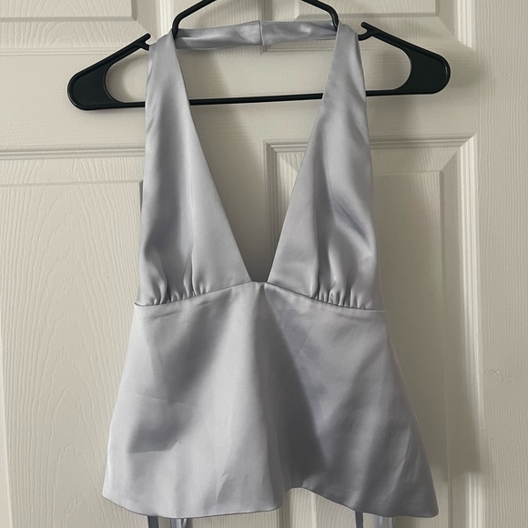 NWOT Zara Light Blue Satin Halter Top - Picture 1 of 3